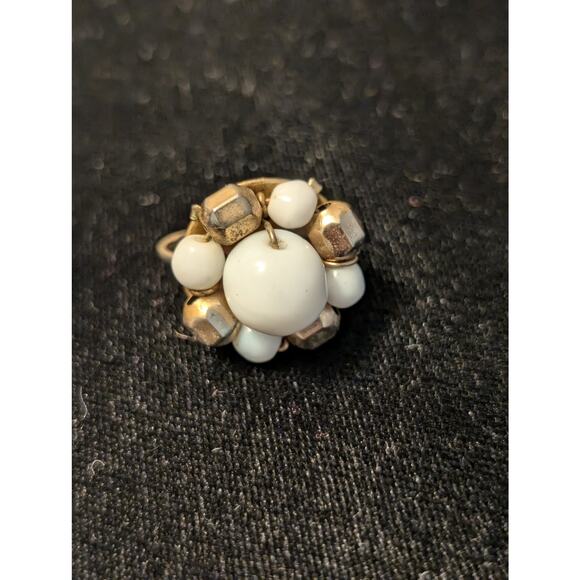 Two Pair Vintage Milk Glass Beaded Earrings One Screw On & One Clip On - Picture 2 of 5